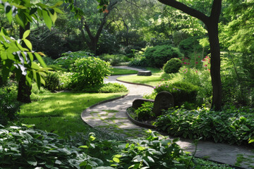 Winding Path Through Lush Green Garden