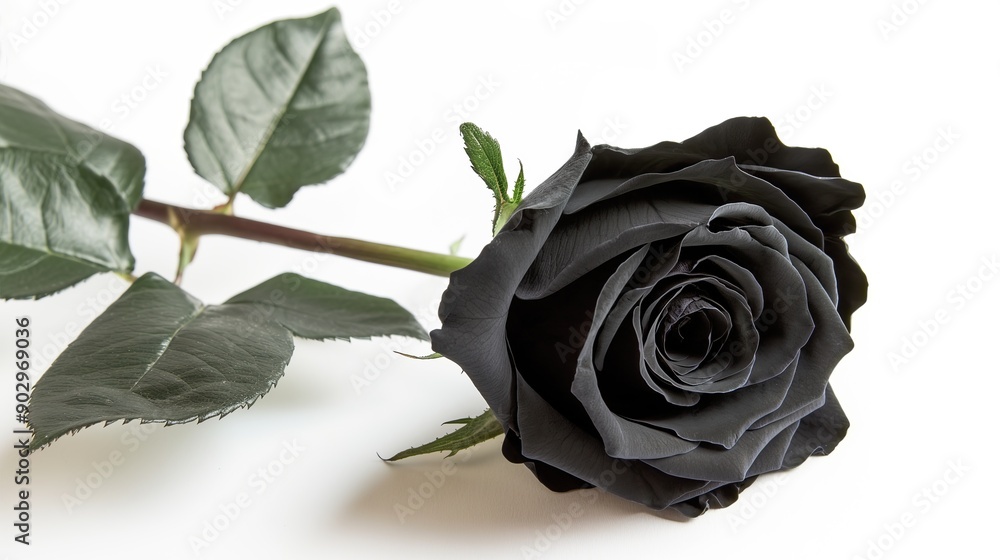 Wall mural one single black rose flower on white background