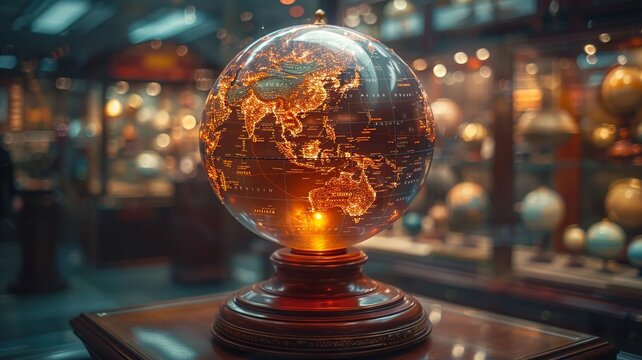 Illuminated Globe Displayed in a Museum Setting
