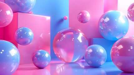 Vibrant Abstract Composition of Colorful Spheres and Geometric Shapes