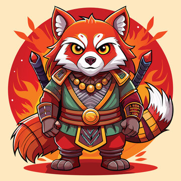 recommend clip art: ninja samurai,  red-panda-worrier, vector,  clip art, cartoon, 