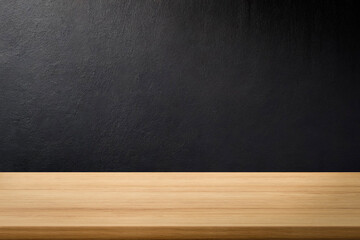 Empty wooden table top and color dark or gray wall background for showing products and advertisers. Template mock up for display of product. product promotion in the wall. for display or montage.