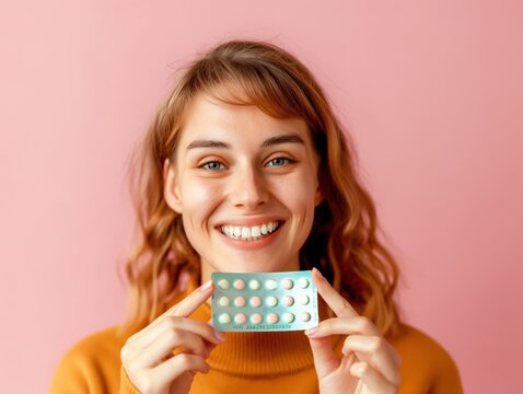 Jovem sorridente com cartela de rem&eacute;dios, representando a busca por bem-estar e qualidade de vida