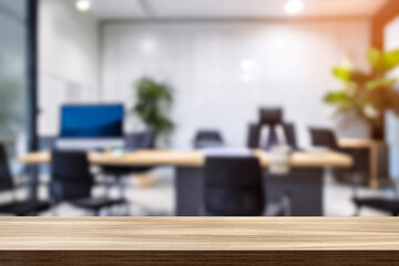 empty wooden top blurred for background. personal office desk for boss office room. this background is ideal for online meeting background or educational meeting for decoration, display, montage 