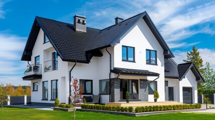 beautiful American style house with a blue sky