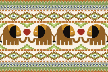 Elephant Navajo tribal vector seamless pattern. Native American ornament. Ethnic South Western decor style. Ikat Boho geometric ornament. Vector seamless pattern. Mexican blanket, rug. Woven carpet