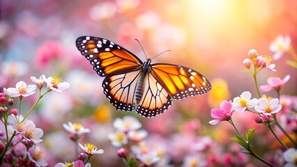 A Symphony of Spring: A Butterfly's Dance Among Vibrant Blossoms  Generative AI
