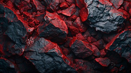 Rugged lava rocks exhibit a striking red glow, highlighting the unique texture and volcanic activity during a nighttime setting
