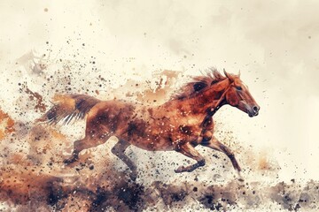 Dynamic watercolor painting of a galloping horse, capturing motion and energy. Perfect for artistic and creative projects.