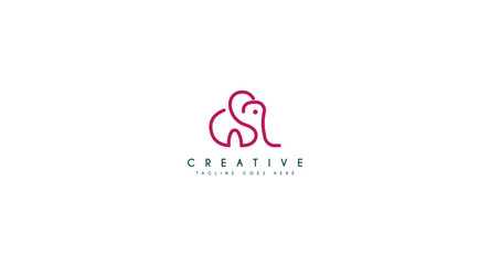 Elephant line art logo design vector illustration.