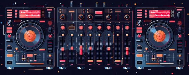 Fototapeta premium DJ mixer, electronic dance music, flat design illustration