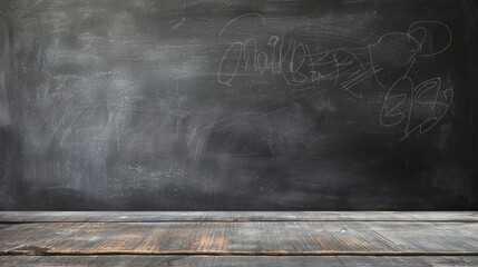 Working place on empty rubbed out on blackboard chalkboard texture background for classroom or wallpaper, add text message, generative ai