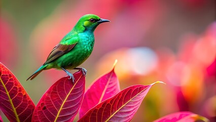 Emerald Avian Leaf: A Symphony of Green and Red  Generative AI