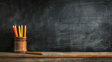 Working place on empty rubbed out on blackboard chalkboard texture background for classroom or wallpaper, add text message, generative ai