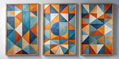 set of three frames with a geometric pattern