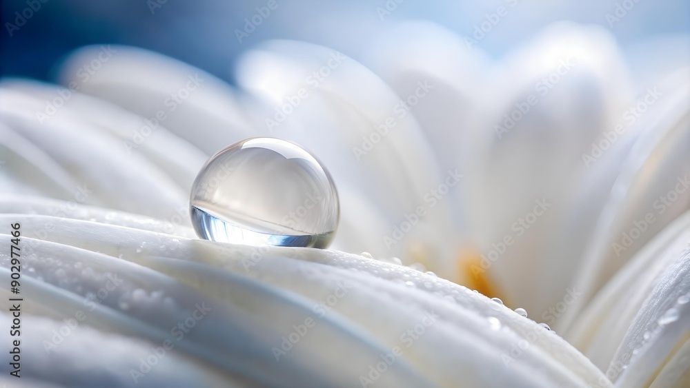 Aufkleber crystallization of serenity: a macro view of a water drop on a white petal generative ai