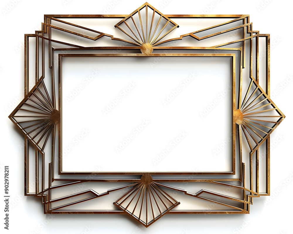 Poster captivating art deco frame with geometric patterns and gold finish on white background