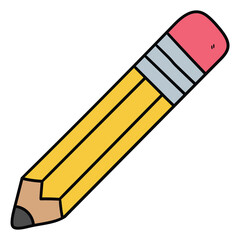 Hand drawn cartoon pencil with eraser on white background.