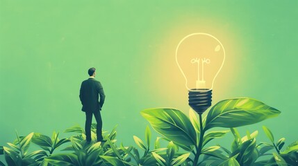 Entrepreneur pitching a green initiative, right-aligned, pastel background, high resolution,