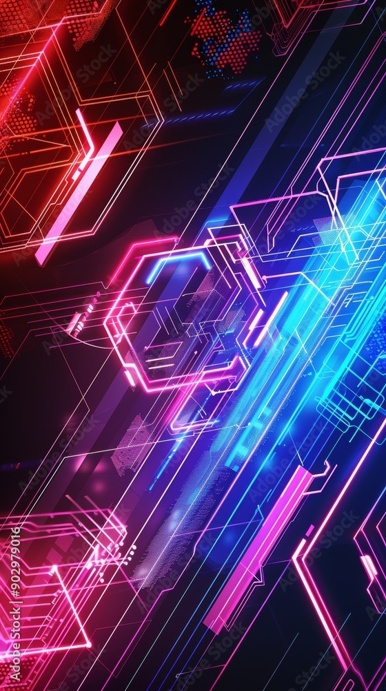 Poster high-tech and technology style geometric abstract background in red and blue