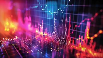 Obraz premium Abstract 3D Digital Grid with Colorful Data Graphs