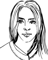 Portrait young woman drawing sketch. Vector