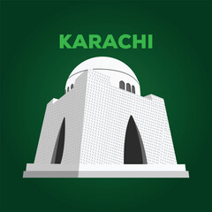 Mazar e Quaid vector illustration. Pakistan national flag. Quaid e Azam mausoleum, Quaid e Azam Mizar and Tomb