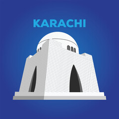 Mazar e Quaid vector illustration. Pakistan national flag. Quaid e Azam mausoleum, Quaid e Azam Mizar and Tomb