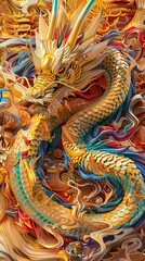 In a mystical landscape, a fiery dragon roars. This is perfect for fantasy themes, artwork, and mythical stories.