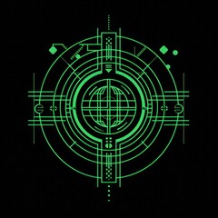 Obraz premium Blueprint: Design of music logo featuring a PAL in green on a gold background. Include world as additional design element.