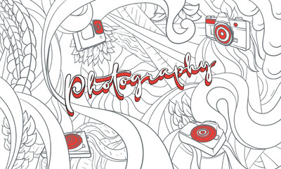 World photography day design with simple typography of photography day in doodle art