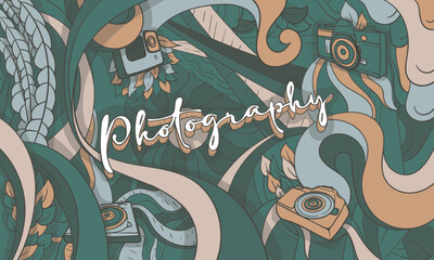 World photography day design with Abstract doodle art background