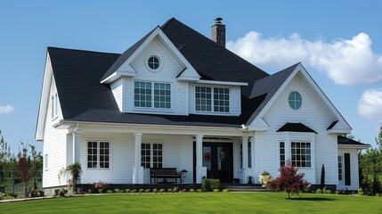 beautiful American style house with a blue sky