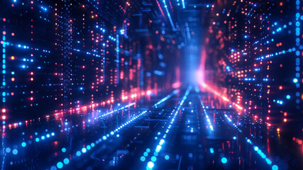 Obraz premium Abstract high-tech background for presentations and websites. Big data background with glowing dynamic lines, binary code. Futuristic neon stripes.