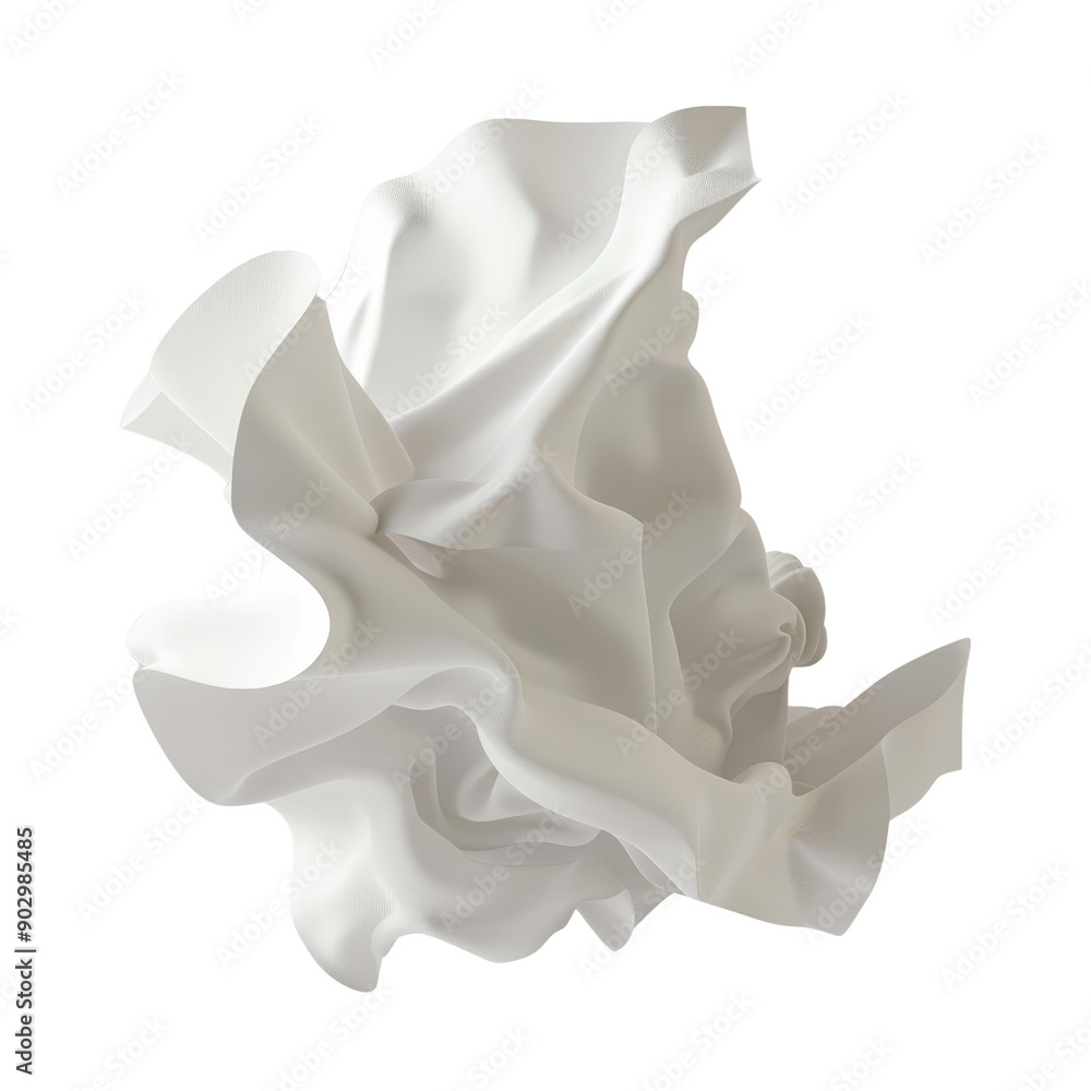 Poster abstract close-up of white fabric with dynamic folds, creating a flowing and organic shape, isolated
