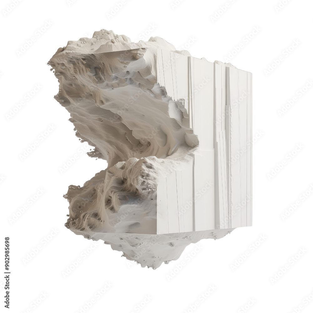 Poster abstract surreal 3d render of a fractured cube with intricate surface textures and organic forms, is
