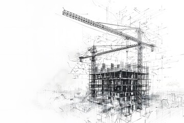 Obraz premium Architectural Blueprint of a Construction Site with Cranes