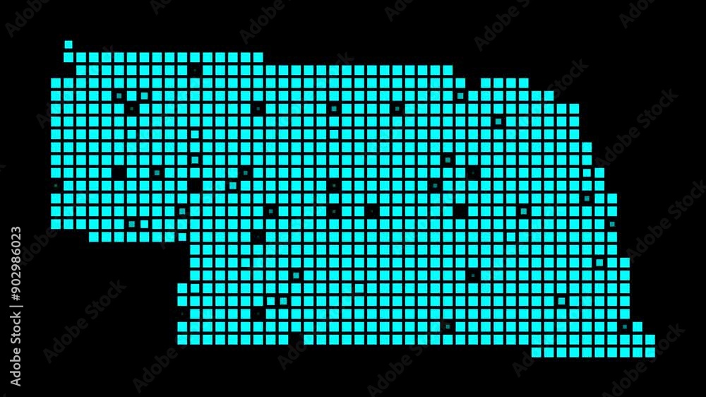 Poster nebraska digital map. map of nebraska in dotted style. shape of the us state filled with rectangles.