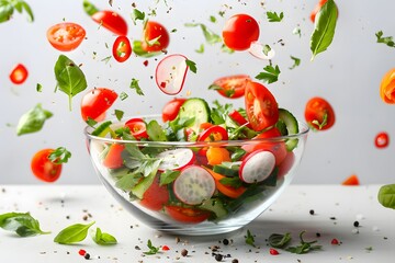 Fresh and Vibrant Salad Ingredients in Motion