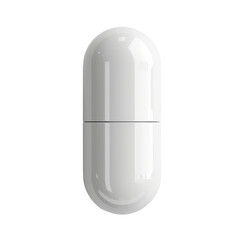 Close-up of a single white capsule pill on a transparent background. ideal for medical or pharmaceutical themes.