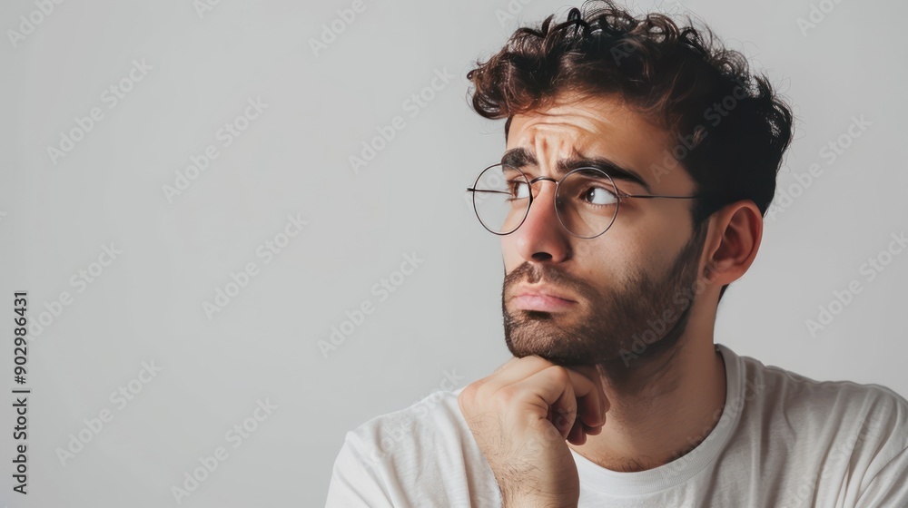 Wall mural Showing concern with a furrowed brow and attentive eyes, listening intently.