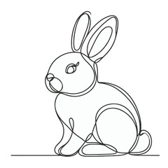 Obraz premium easter single bunny continuous line art, Rabbit line art icon. Abstract outline rabbit