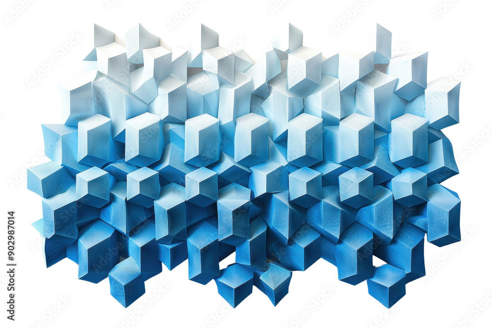 Poster geometric blue and white 3d abstract art with cube shapes. modern design perfect for backgrounds or 