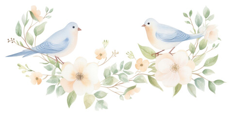 PNG Birds with bouquet as divider watercolor porcelain graphics painting.