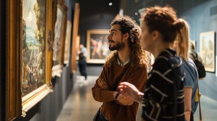 Fototapeta premium Showing curiosity while examining a piece of artwork in a museum.
