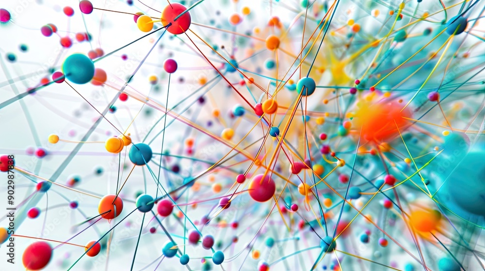 Poster abstract representation of data flow in a business network, highlighting connectivity and innovation