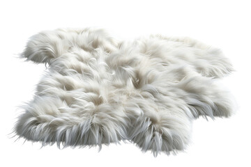 Luxurious white faux fur rug on a transparent background. ideal for cozy home decor, providing warmth and elegance to any space.