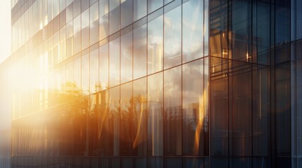 A large glass building with a sun shining through the windows