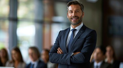 Smiling Businessman with Crossed Arms in a Suit - Photo