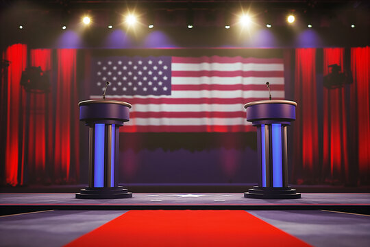 An empty stage for the US election debate. American debate scene